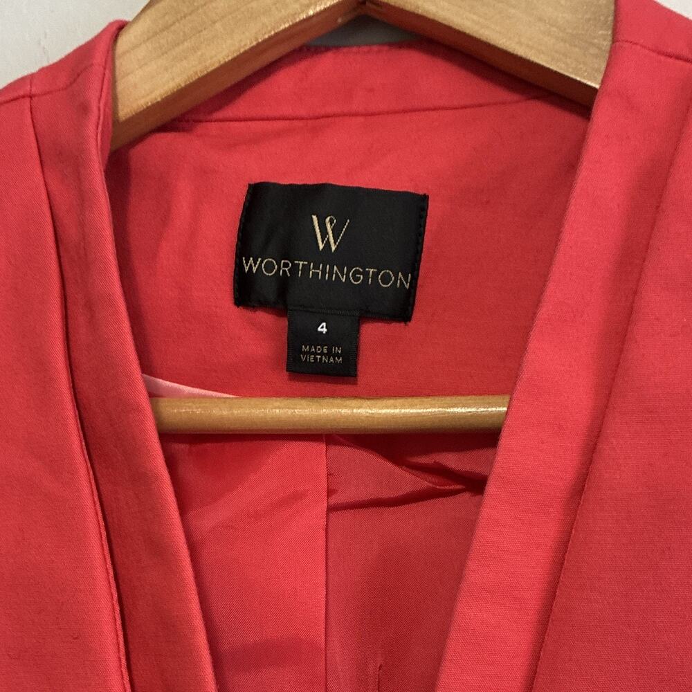 Worthington Collarless Open Front Crop Blazer Jacket Coral Pink Size 4 - Picture 2 of 7